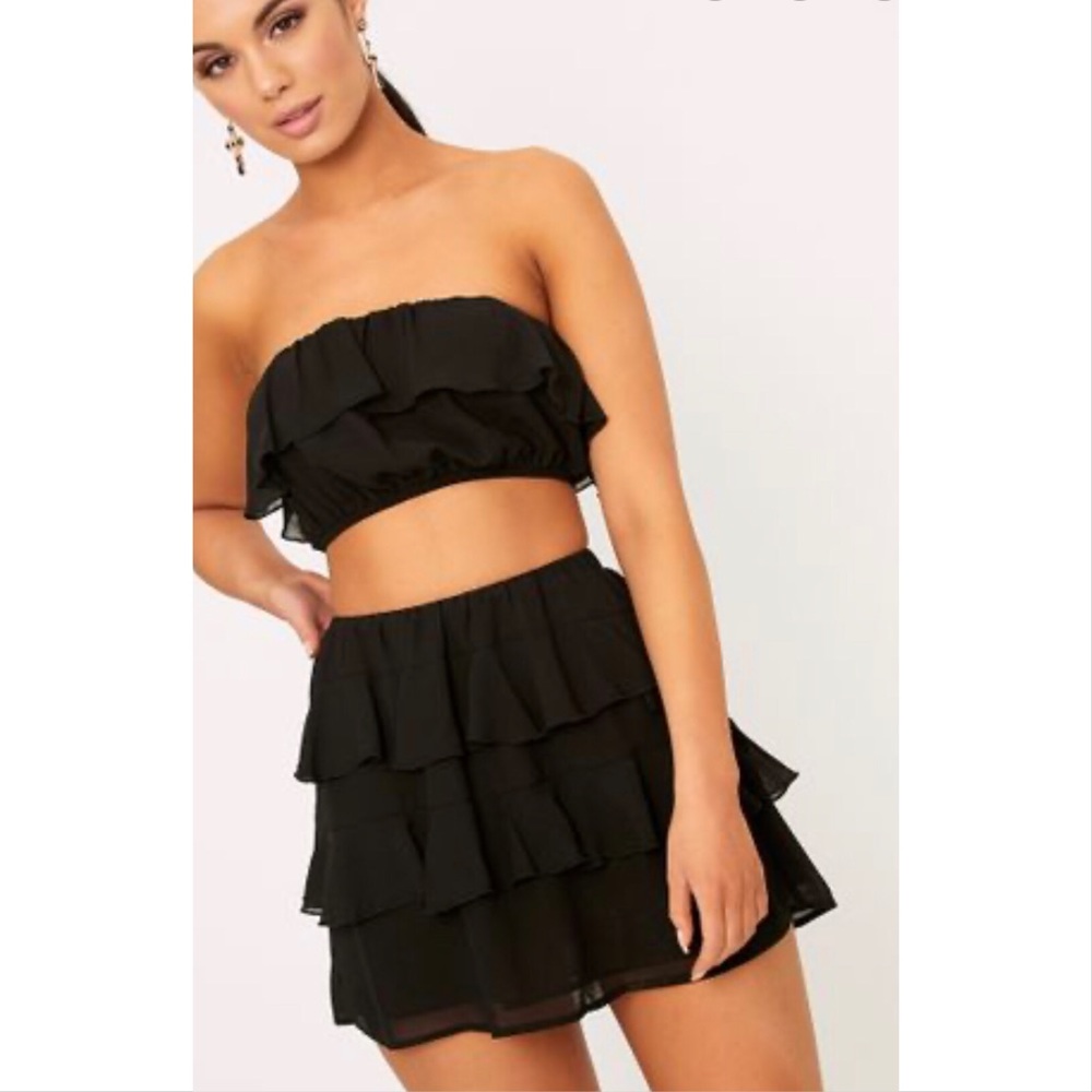 Pleated tiered ruffle mini skirt